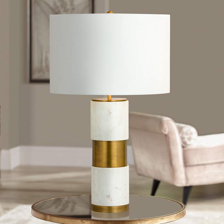 Image 1 Dimond Jansen 27" Aged Brass and White Marble Column Table Lamp