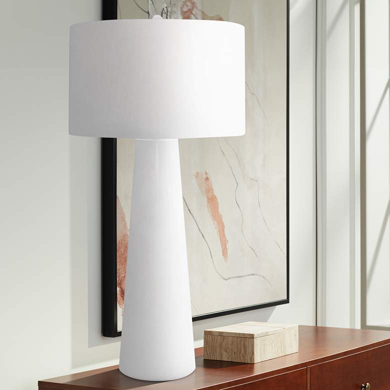 Image 1 Dimond Obelisk White Glass Column Table Lamp with Night Light
