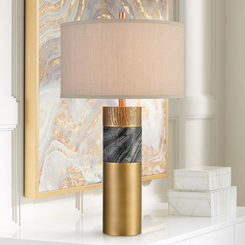 Image 1 Dimond Reinhold Aged Brass Metal Column Table Lamp