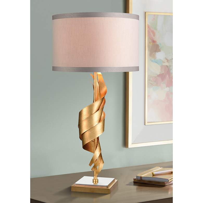 Image 1 Dimond Shake It Off Gold Leaf Metal Sculpture Table Lamp