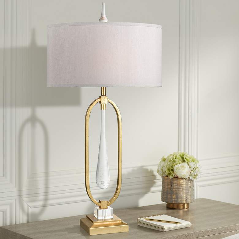 Image 1 Dimond Spring Loaded Gold Leaf Metal and Glass Table Lamp