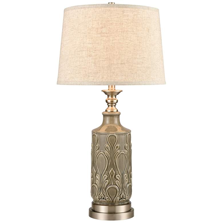 Image 1 Dimond Strangford Leaf-Patterned Gray Ceramic Table lamp