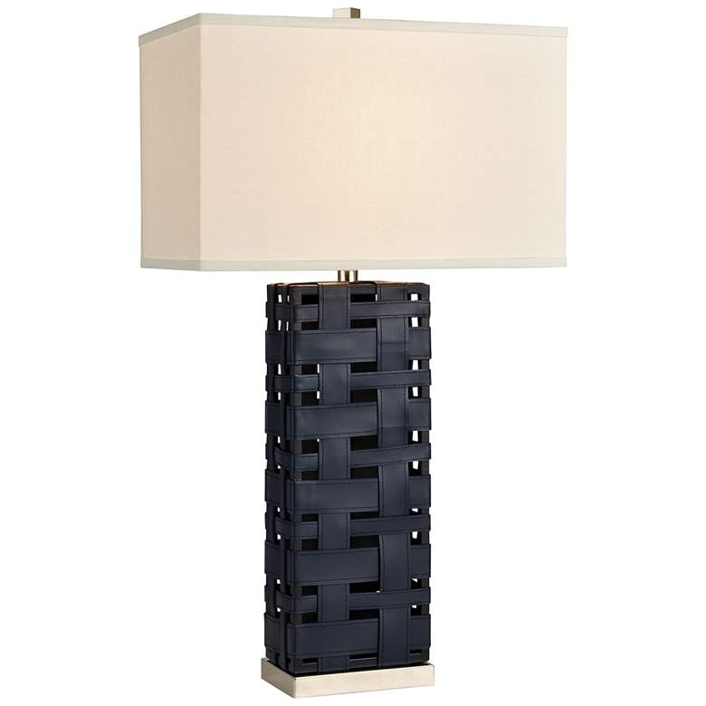 Image 1 Dimond Strapped Down Navy Blue Faux Leather Table Lamp