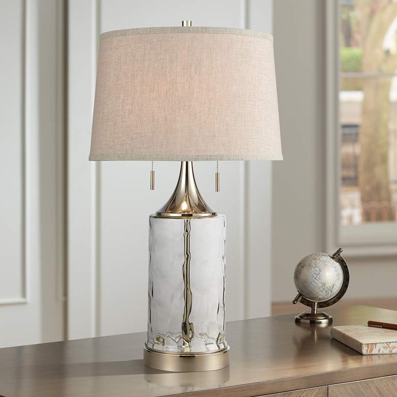 Image 1 Dimond Tribeca Clear Water Glass Polished Nickel 2-Light Table Lamp
