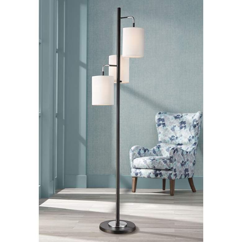 Image 1 Dimond Uprising 72 inch High 3-Light White Shades and Black Floor Lamp
