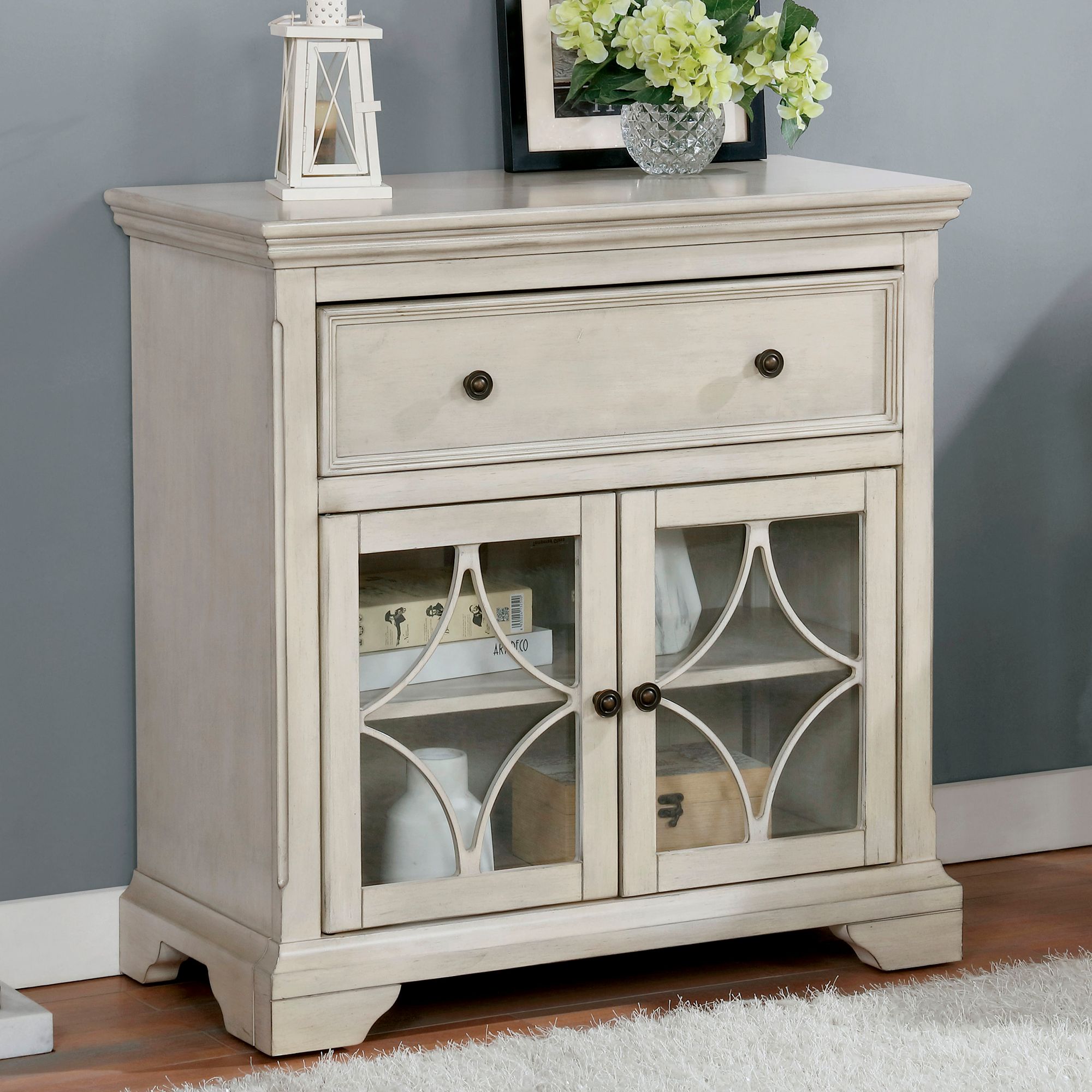 Dimonne 32 Wide Antique White Wood 1 Drawer Accent Cabinet 396P2 Lamps Plus