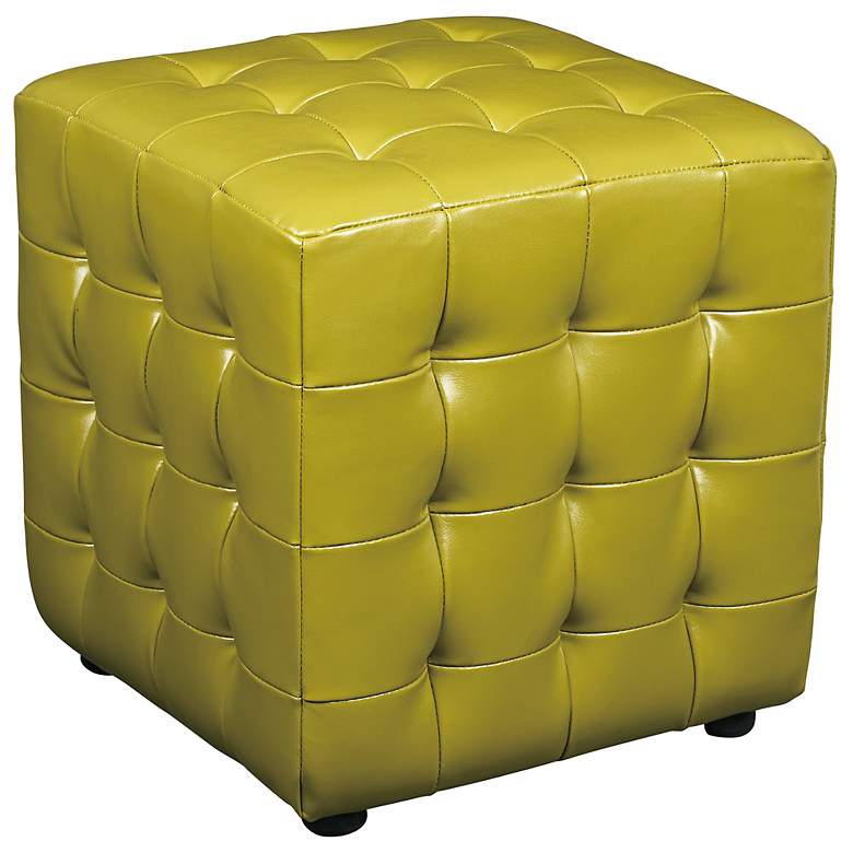 Image 1 Dimple Green Leather Ottoman