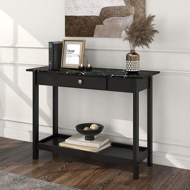 Image 1 Dingo 41 3/4" Wide Black 1-Drawer Console Table with Shelf