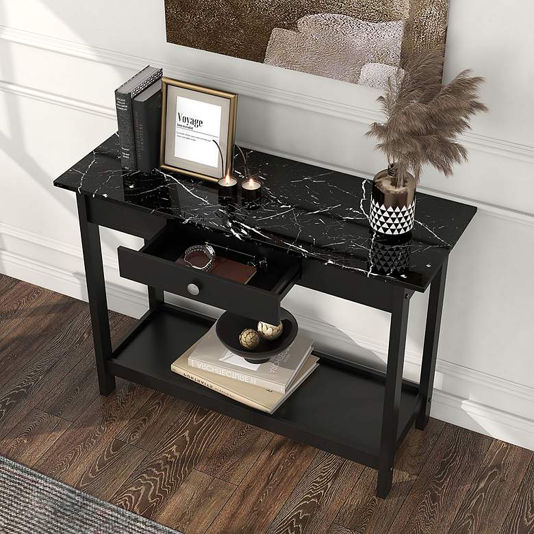 Image 5 Dingo 41 3/4" Wide Black 1-Drawer Console Table with Shelf more views