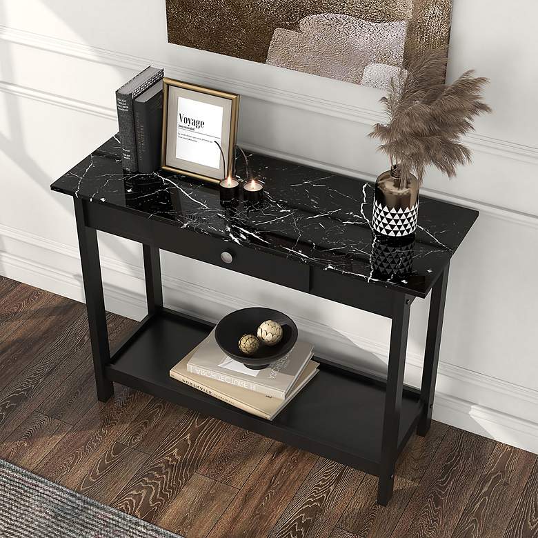 Image 6 Dingo 41 3/4" Wide Black 1-Drawer Console Table with Shelf more views