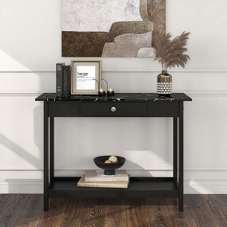 Image 7 Dingo 41 3/4" Wide Black 1-Drawer Console Table with Shelf more views