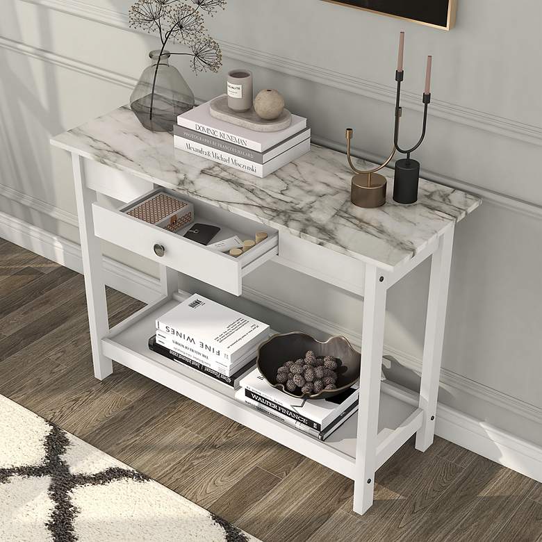 Image 1 Dingo 41 3/4" Wide White 1-Drawer Console Table with Shelf