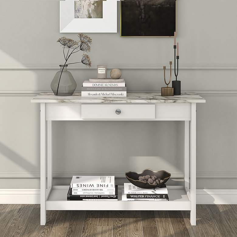 Image 7 Dingo 41 3/4" Wide White 1-Drawer Console Table with Shelf more views