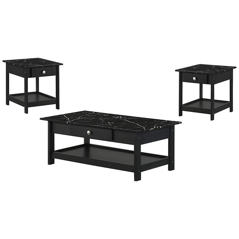 Image 2 Dingo Black 3-Piece Coffee and End Table Set with Drawers
