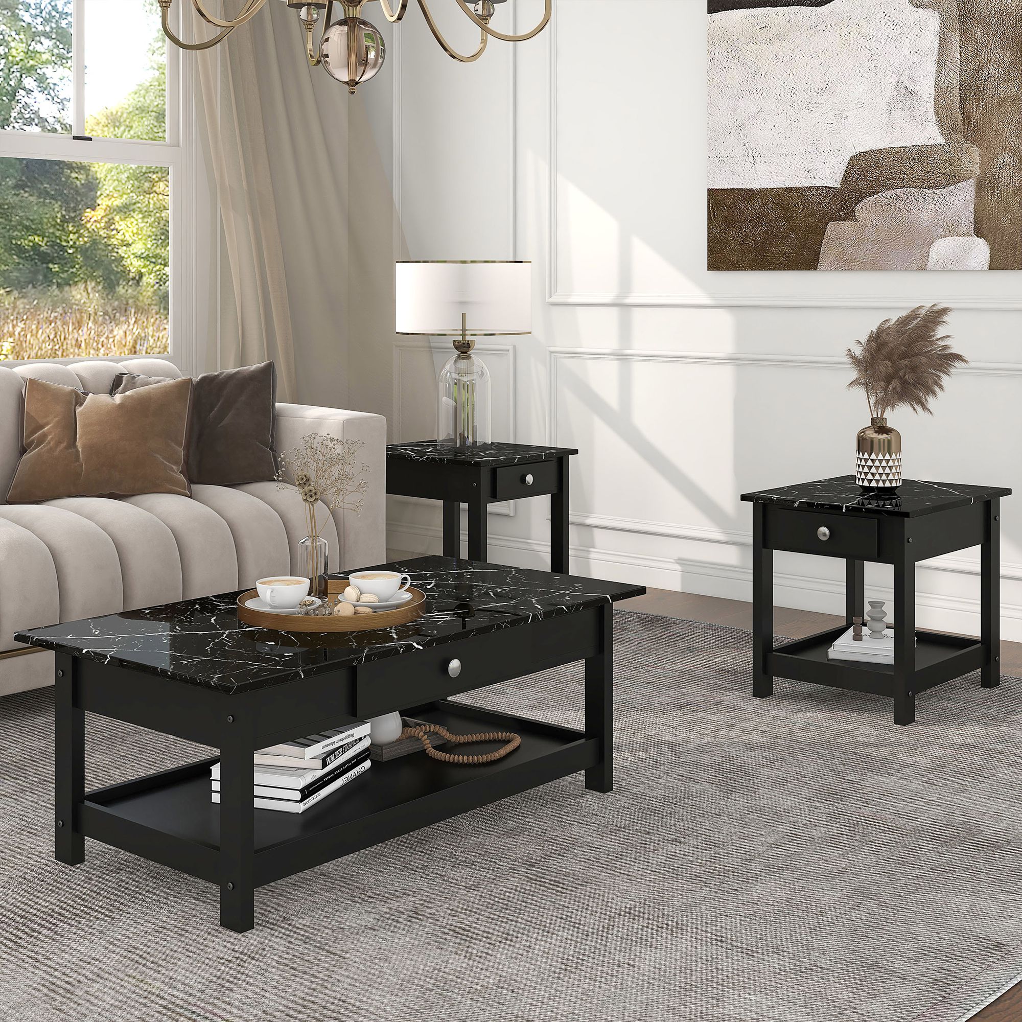 Black and grey coffee table sets hotsell