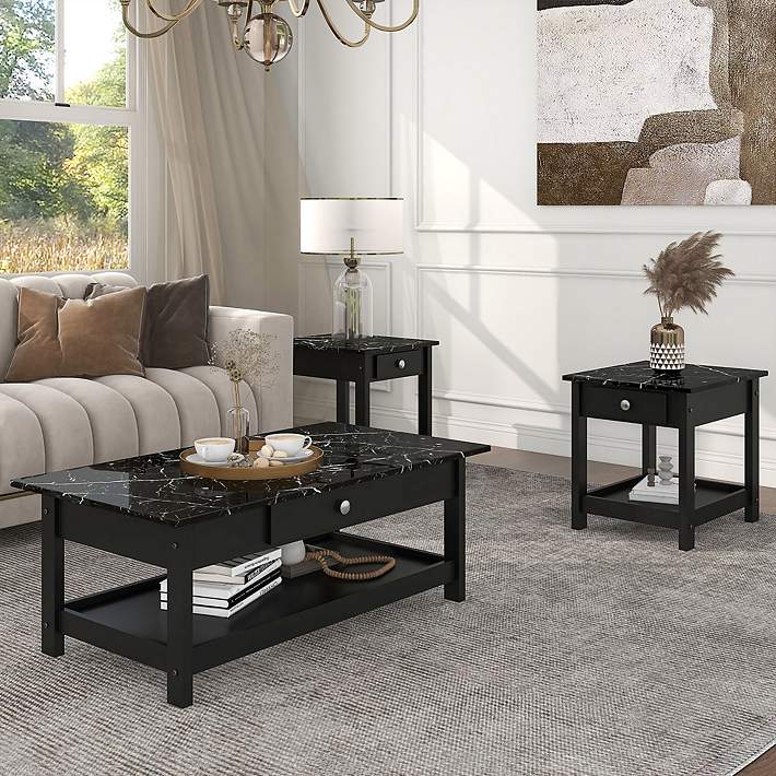Dingo Black 3-Piece Coffee and End Table Set with Drawers #1012E