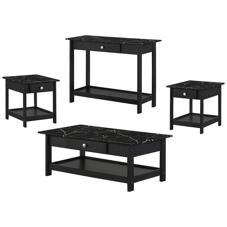 Image 2 Dingo Black 4-Piece Coffee Table Set w/ Drawers and Shelves