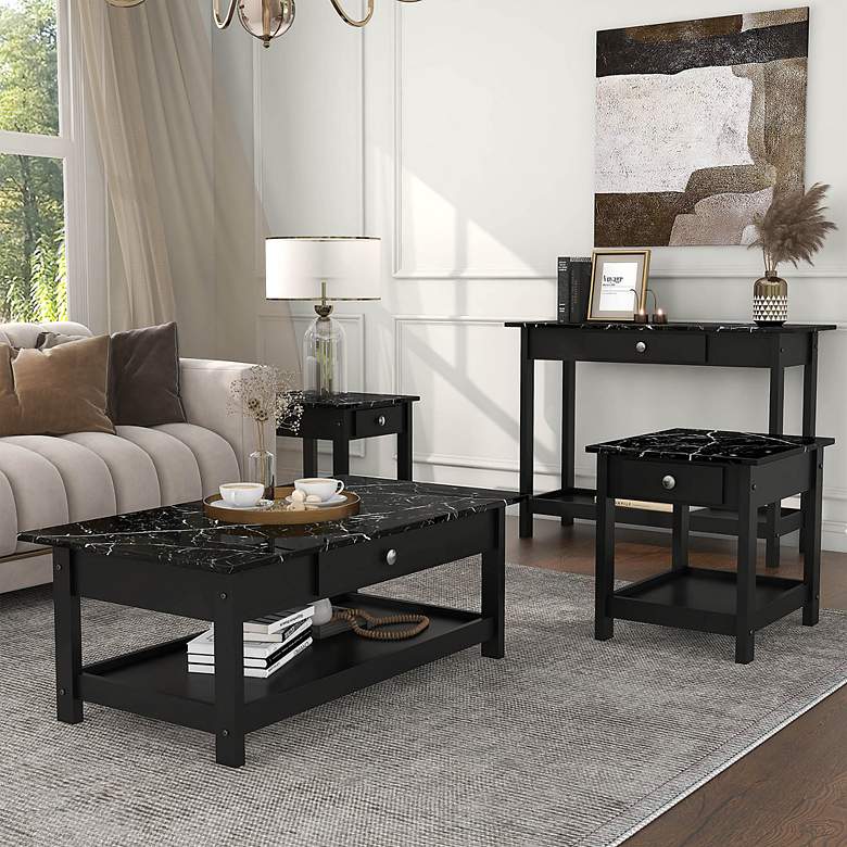 Image 1 Dingo Black 4-Piece Coffee Table Set w/ Drawers and Shelves