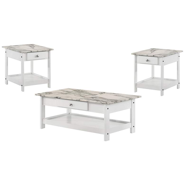 Image 2 Dingo White 3-Piece Coffee and End Table Set with Drawers