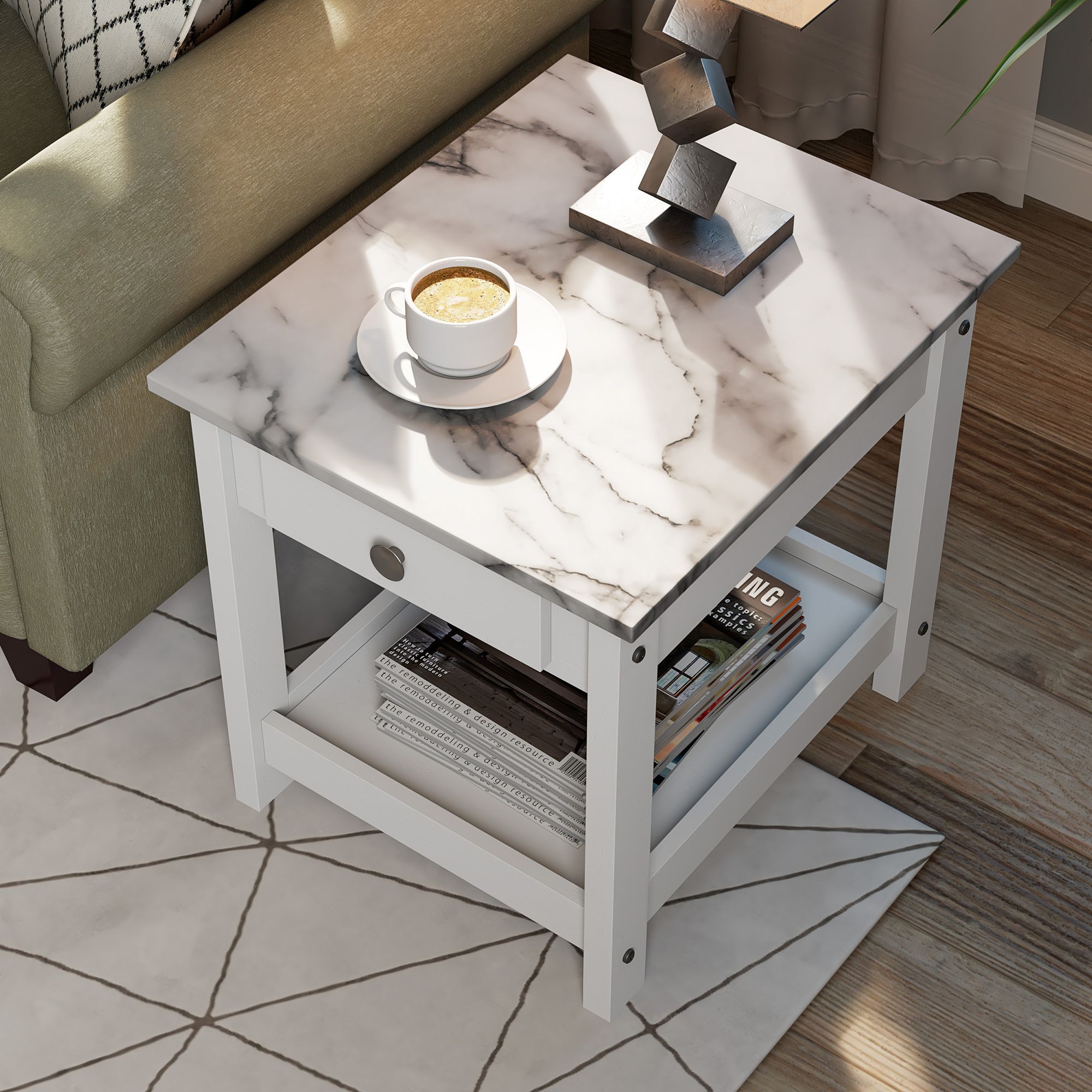 Dingo White 3-Piece Coffee and End Table Set with Drawers