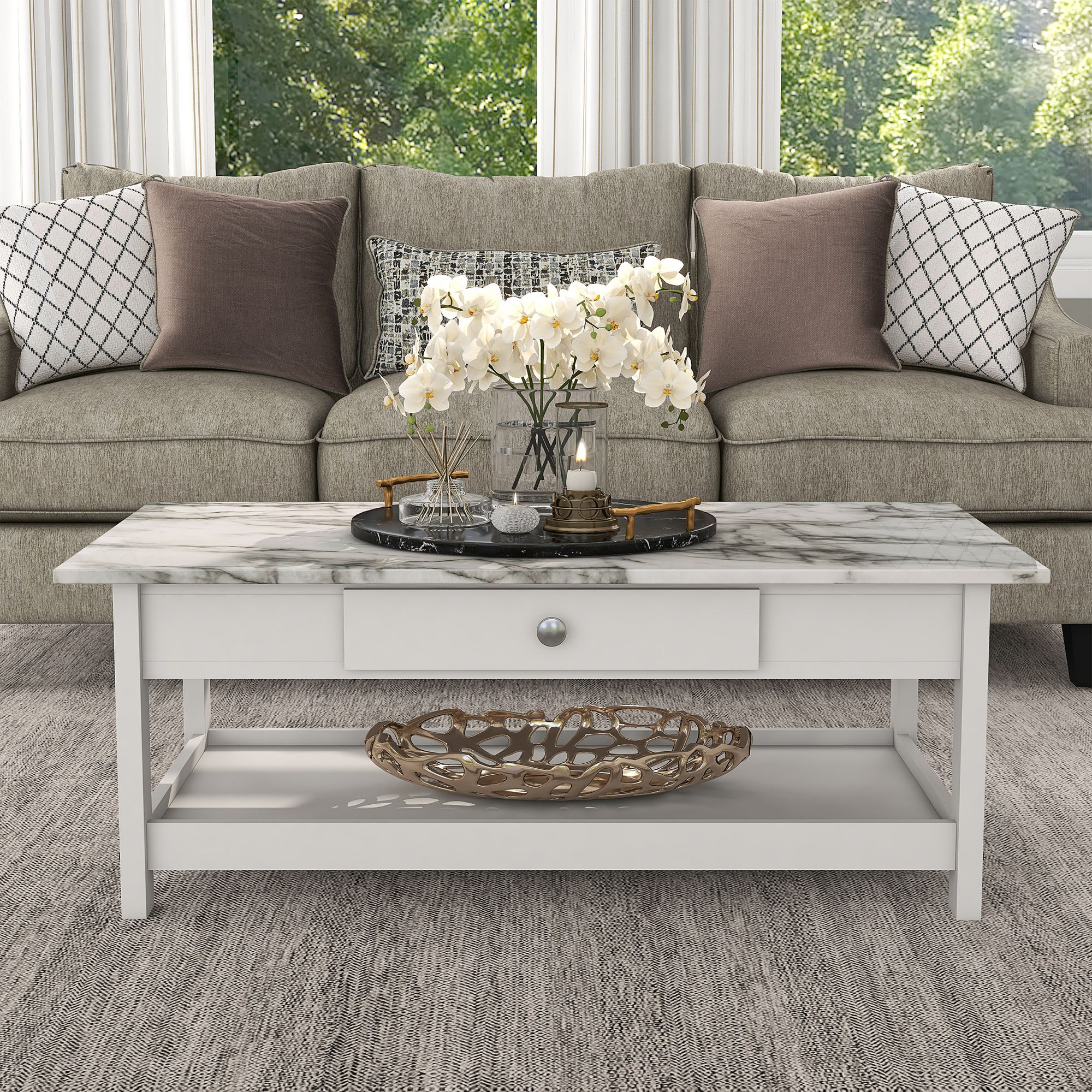 Dingo White 3-Piece Coffee and End Table Set with Drawers