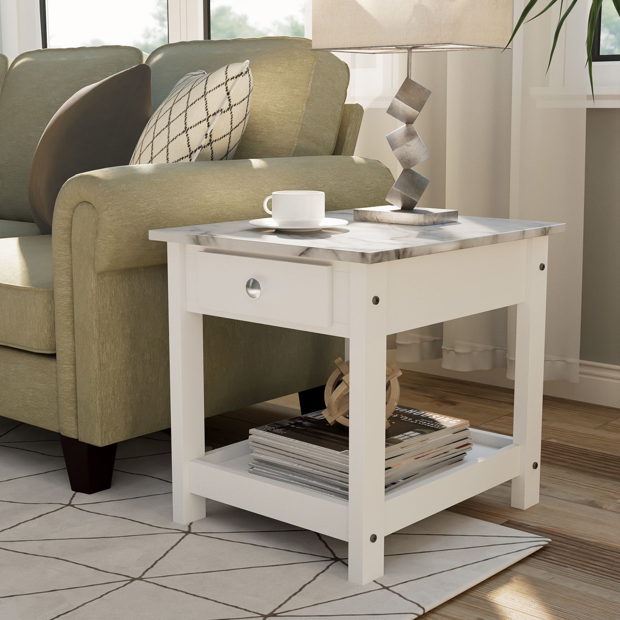 Dingo White 3-Piece Coffee and End Table Set with Drawers