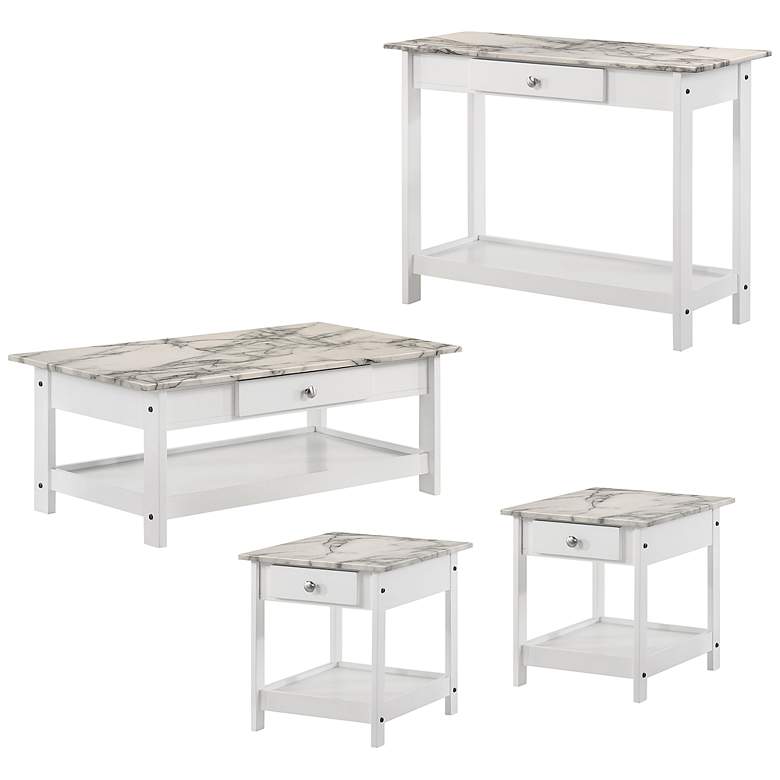 Image 2 Dingo White 4-Piece Coffee Table Set w/ Drawers and Shelves