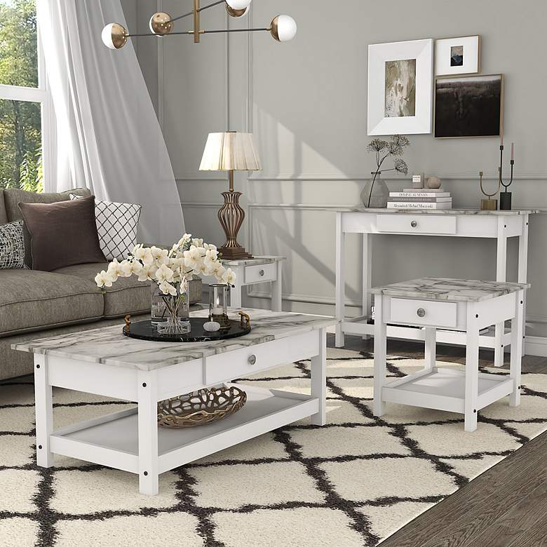 Image 1 Dingo White 4-Piece Coffee Table Set w/ Drawers and Shelves