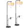 Dion Bronze Tray Table USB Floor Lamps Set of 2