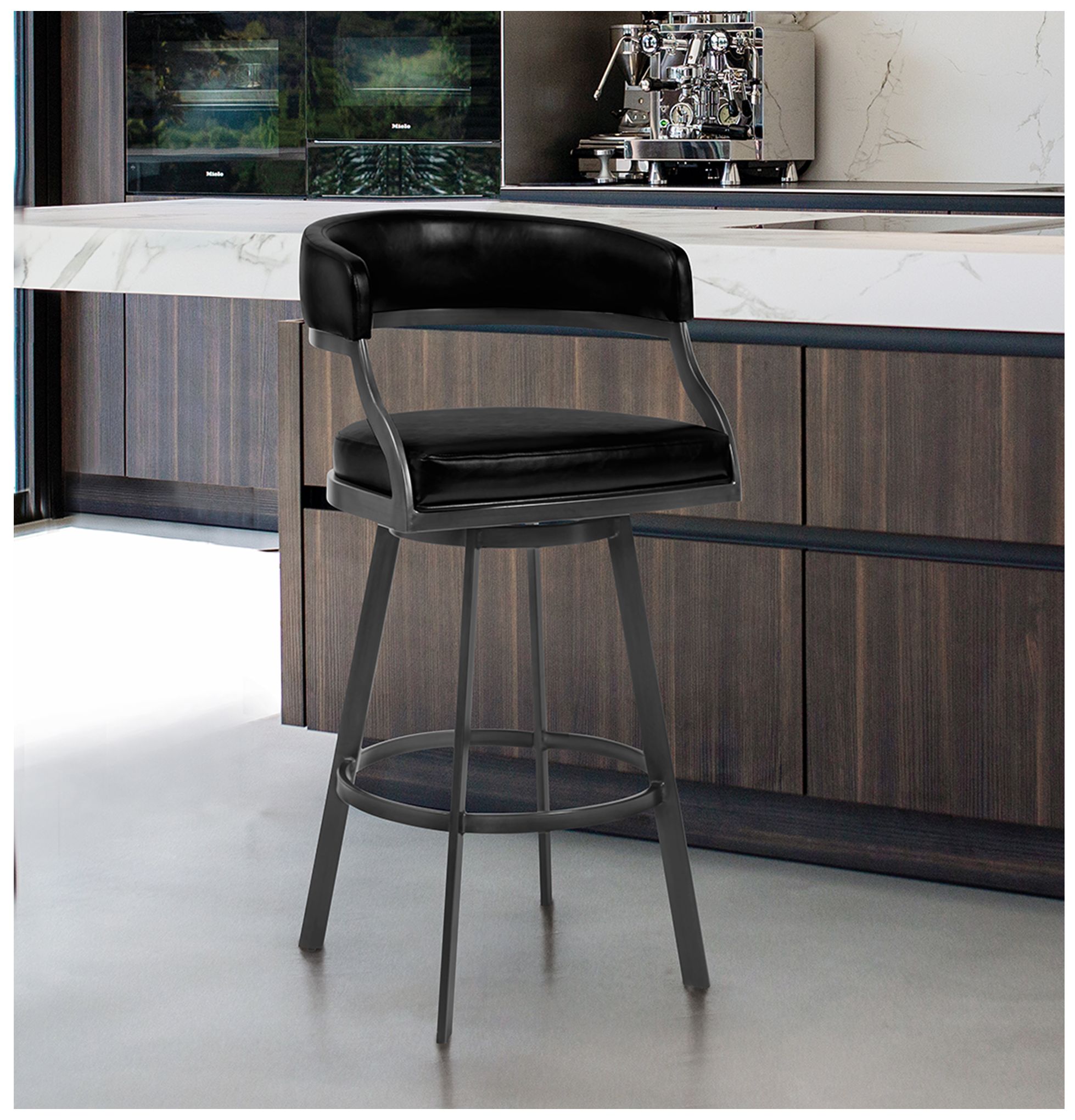 Image 7 Dione 26 in. Barstool in Vintage Black Faux Leather and Mineral Finish more views