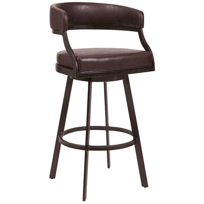 Image 1 Dione 26 in. Swivel Barstool in Brown Faux Leather and Auburn Bay Finish