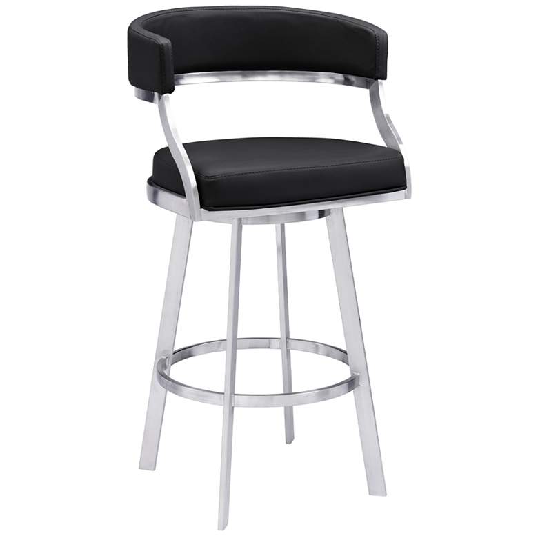 Image 1 Dione 26 in. Swivel Barstool in Stainless Steel Finish, Black Faux Leather