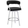 Dione 26 in. Swivel Barstool in Stainless Steel Finish, Black Faux Leather