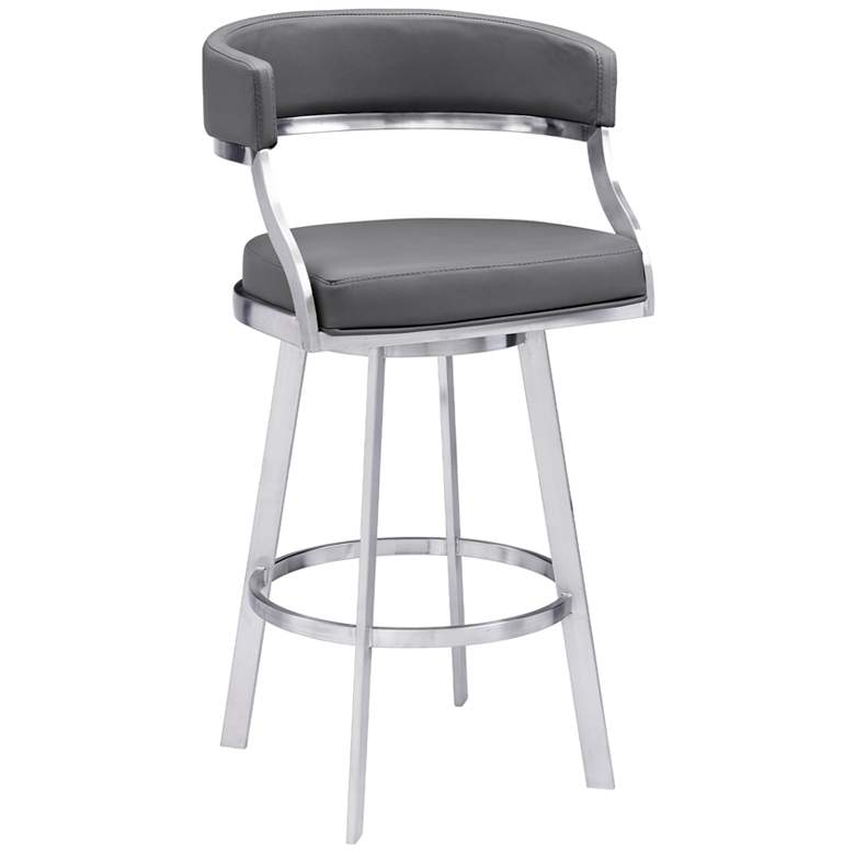 Image 1 Dione 26 in. Swivel Barstool in Stainless Steel Finish, Gray Faux Leather