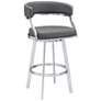 Dione 26 in. Swivel Barstool in Stainless Steel Finish, Gray Faux Leather