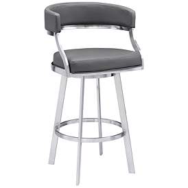 Image1 of Dione 26 in. Swivel Barstool in Stainless Steel Finish, Gray Faux Leather