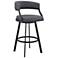 Dione 30 in. Swivel Barstool in Black Finish with Grey Faux Leather