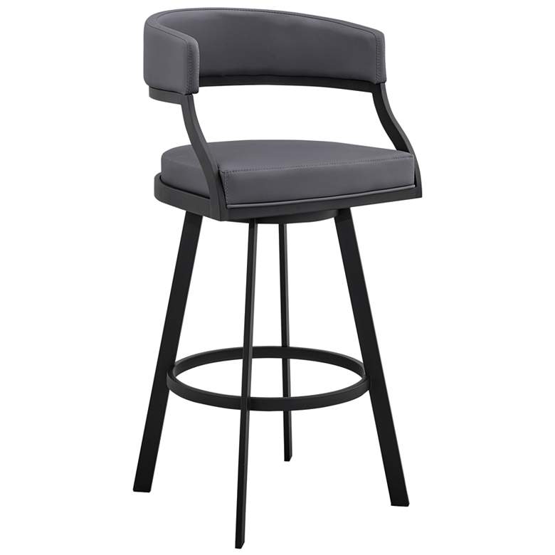 Image 1 Dione 30 in. Swivel Barstool in Black Finish with Grey Faux Leather