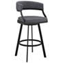 Dione 30 in. Swivel Barstool in Black Finish with Grey Faux Leather