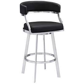 Image1 of Dione 30 in. Swivel Barstool in Stainless Steel Finish, Black Faux Leather
