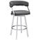 Dione 30 in. Swivel Barstool in Stainless Steel Finish, Gray Faux Leather