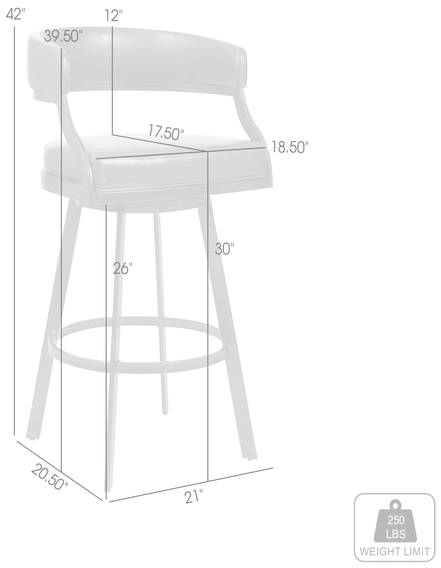 Dione 30 in. Swivel Barstool in Stainless Steel Finish, Gray Faux Leather