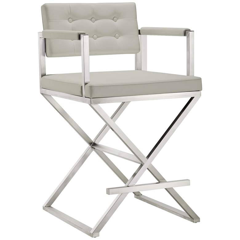 Image 1 Director 26" Light Gray and Steel Tufted Counter Stool