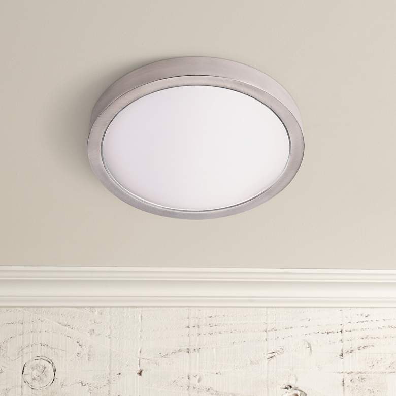 Image 1 Disk 12" Wide Nickel Round LED Indoor-Outdoor Ceiling Light