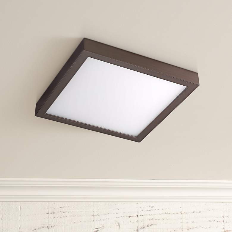 Image 1 Disk 8" Wide Bronze Square Indoor-Outdoor LED Ceiling Light Panel