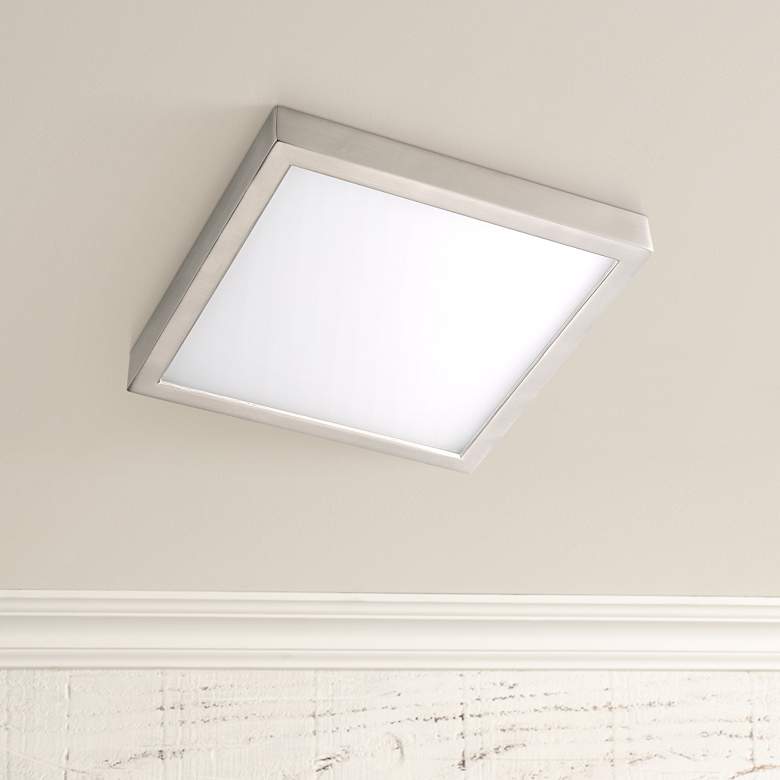 Image 1 Disk 8" Wide Nickel Square LED Indoor-Outdoor Ceiling Light