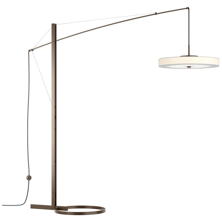 Image 1 Disq Arc 84" High Bronze LED Floor Lamp With Spun Frost Shade