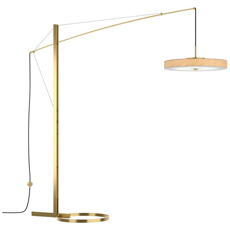 Image 1 Disq Arc 84 inch High Modern Brass LED Floor Lamp With Cork Shade