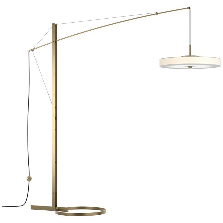 Image 1 Disq Arc 84 inch High Soft Gold LED Floor Lamp With Spun Frost Shade