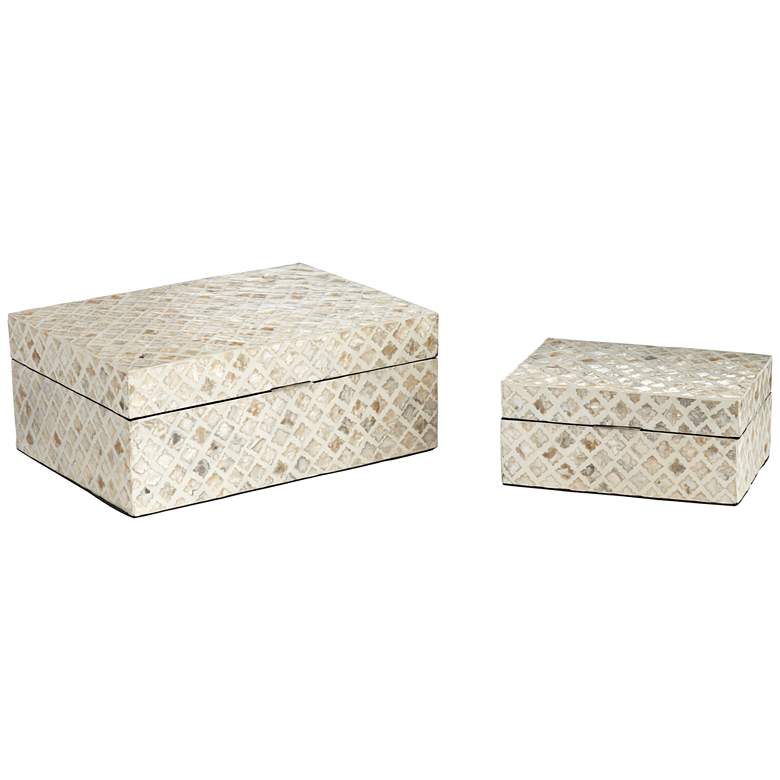 Image 2 Distressed Beige and Tan Wood Inlay Boxes Set of 2